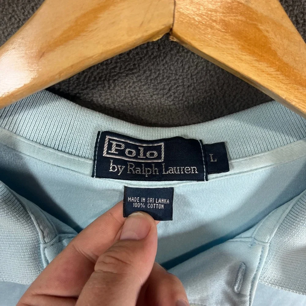 Polo Ralph Lauren Mens Light Blue Pink Pony Logo Cotton Polo Shirt Large